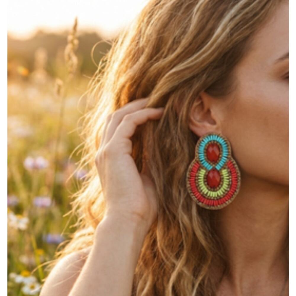 Kay Lee Boho Glass Beaded Earrings New